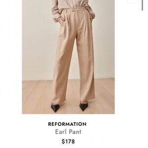Reformation Earl Pant Taupe Linen High Waisted Wide Leg Pleated Size 8 I04